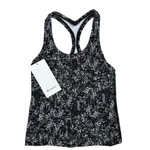 Lululemon Size 4 Tank Cool Nulu Racerback Shorter Length Black Grey Floral